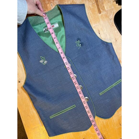 Vtg Alphorn Austria Folk Vest Waistcoat 36 Pants 38 Blue Green German Cottage - Picture 7 of 16